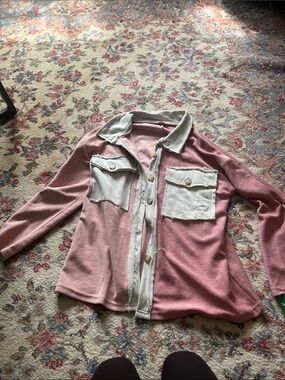 Pink Lily Two-Tone Pink and Cream Button-Down Shirt Jacket